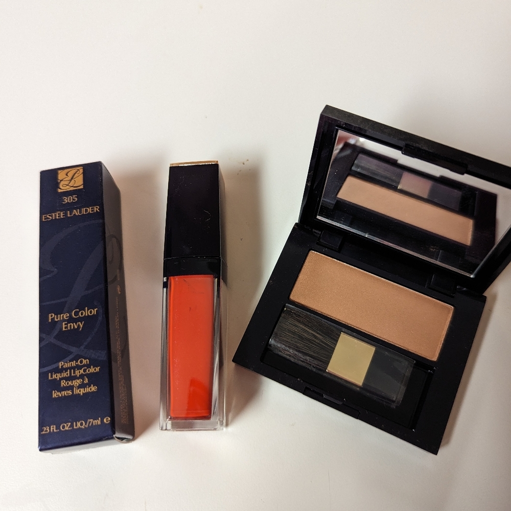 Estee Lauder bronzer and liquid lipstick!!